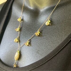 Handmade Necklace And Earring Set - Green & Yellow Glass - Gold Filled Chain